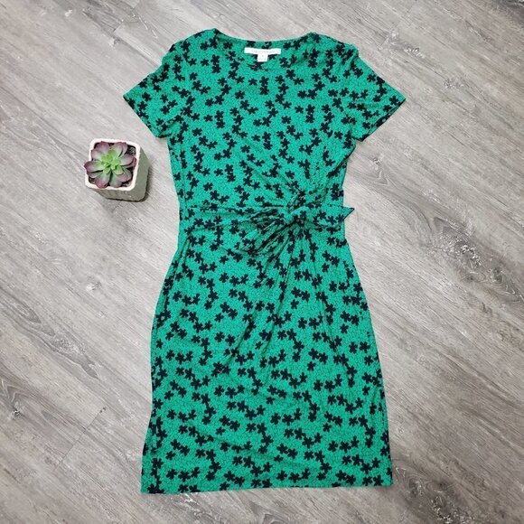 Diane Von Furstenburg Faux Wrap Dress Sz 4 Green - Picture 1 of 7